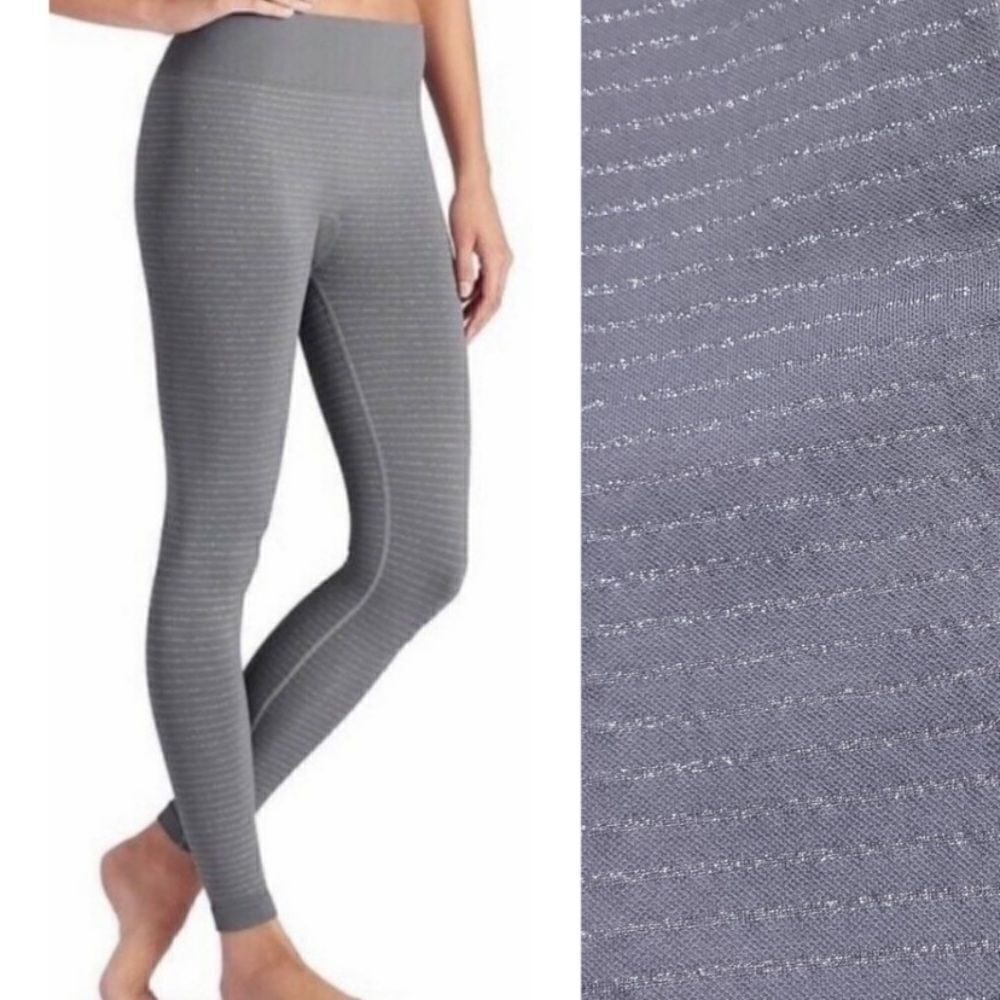 Athleta Gray Silver Shimmer Stripe Tight leggings